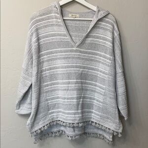 Madewell grey striped pop over sweater size M/L